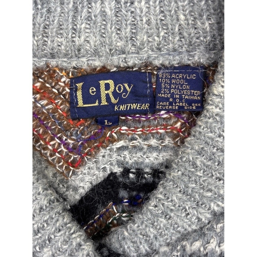 Womens Large LeRoy Knitwear Cardigan Sweater Wool Blend Chevron Zigzag Vintage